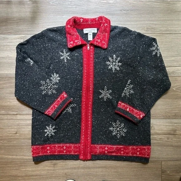Jones New York | Wool Christmas Zip-Up Sweater w Snowflake Pattern (2X) - Picture 11 of 12